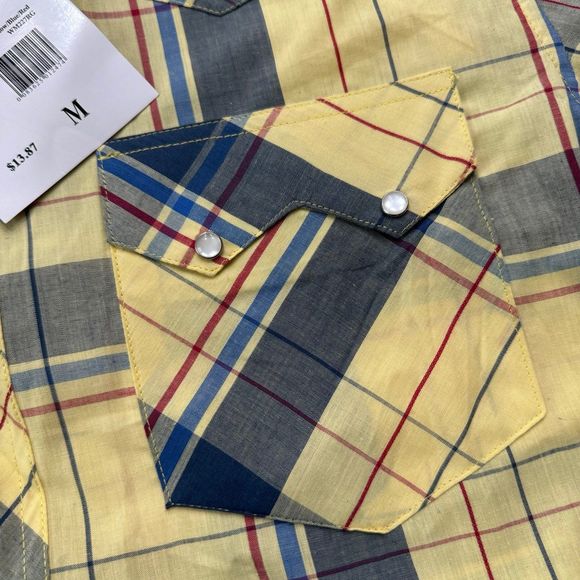 VINTAGE NWT Rustler Wrangler Size M Shirt Western Cowboy Pearl Snap Plaid - Picture 7 of 9